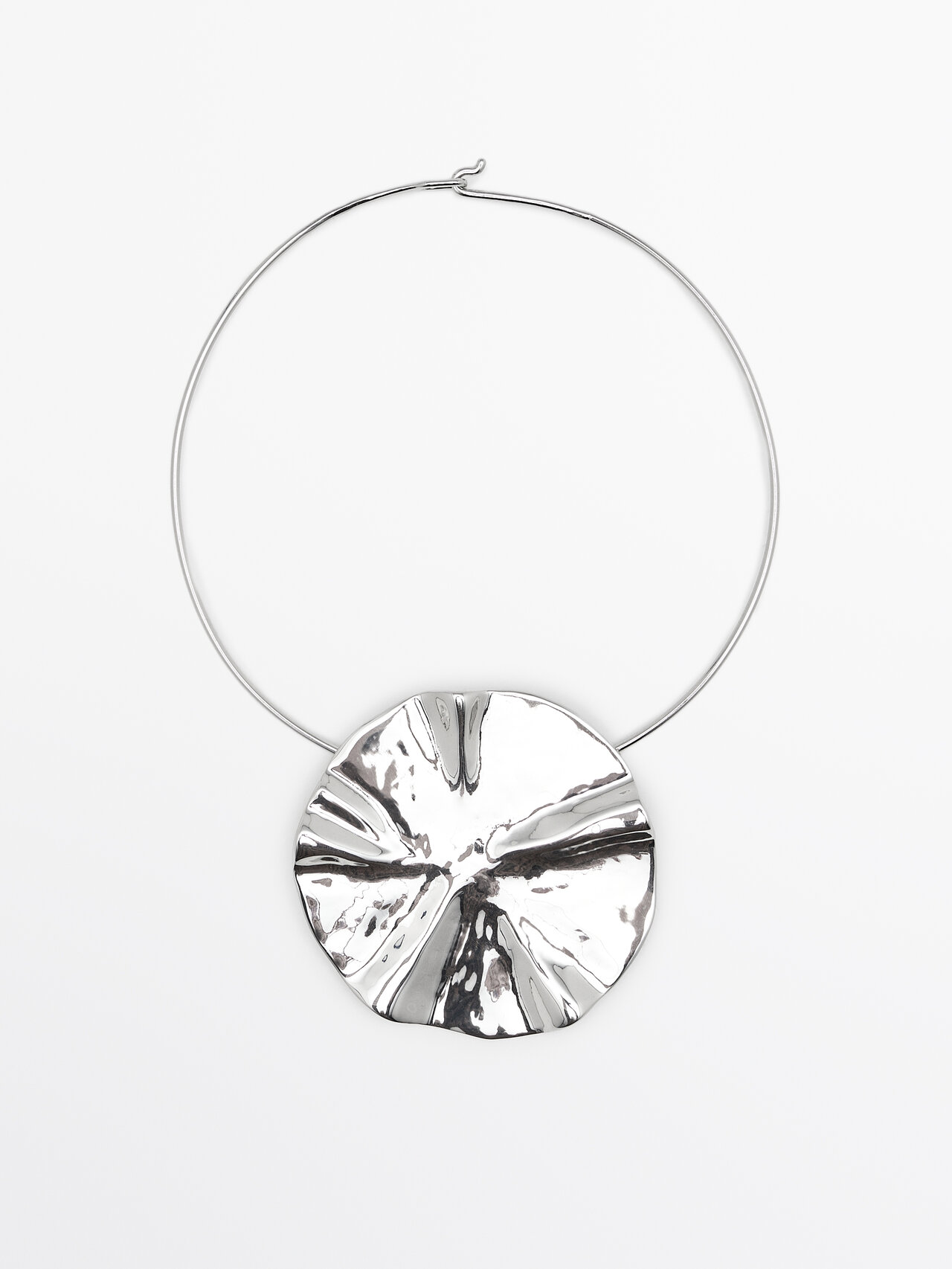 Massimo Dutti Rigid Necklace With Textured Piece Detail In Silver