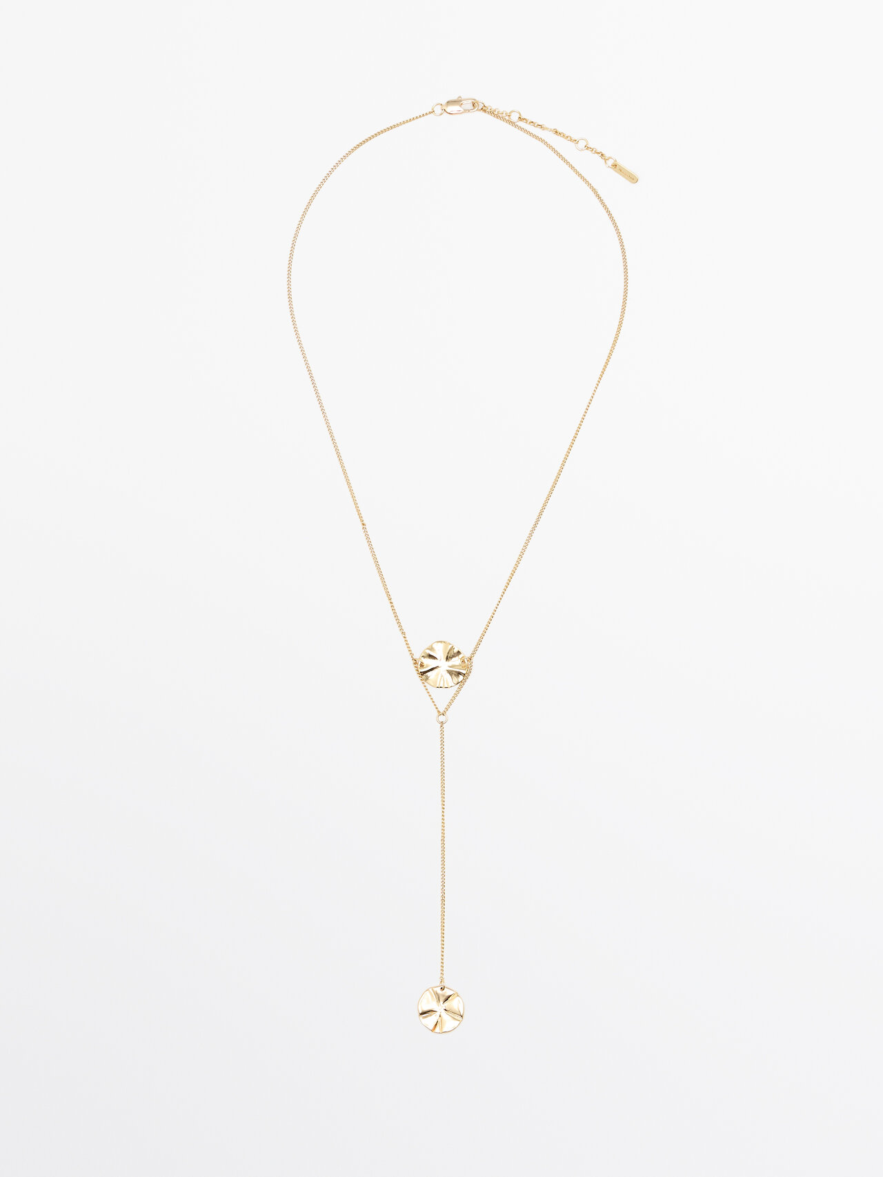 Massimo Dutti Long Necklace With Textured Piece Detail In Golden
