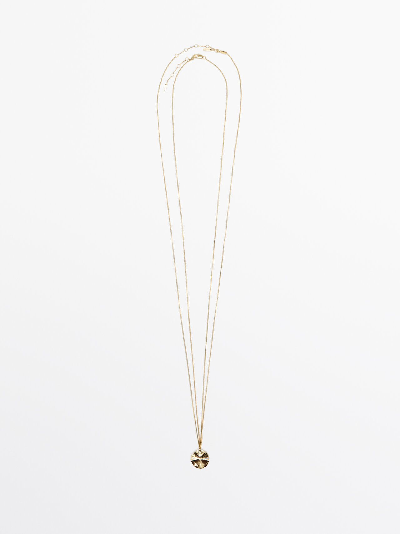 Massimo Dutti Long Necklace With Textured Piece Detail In Gold