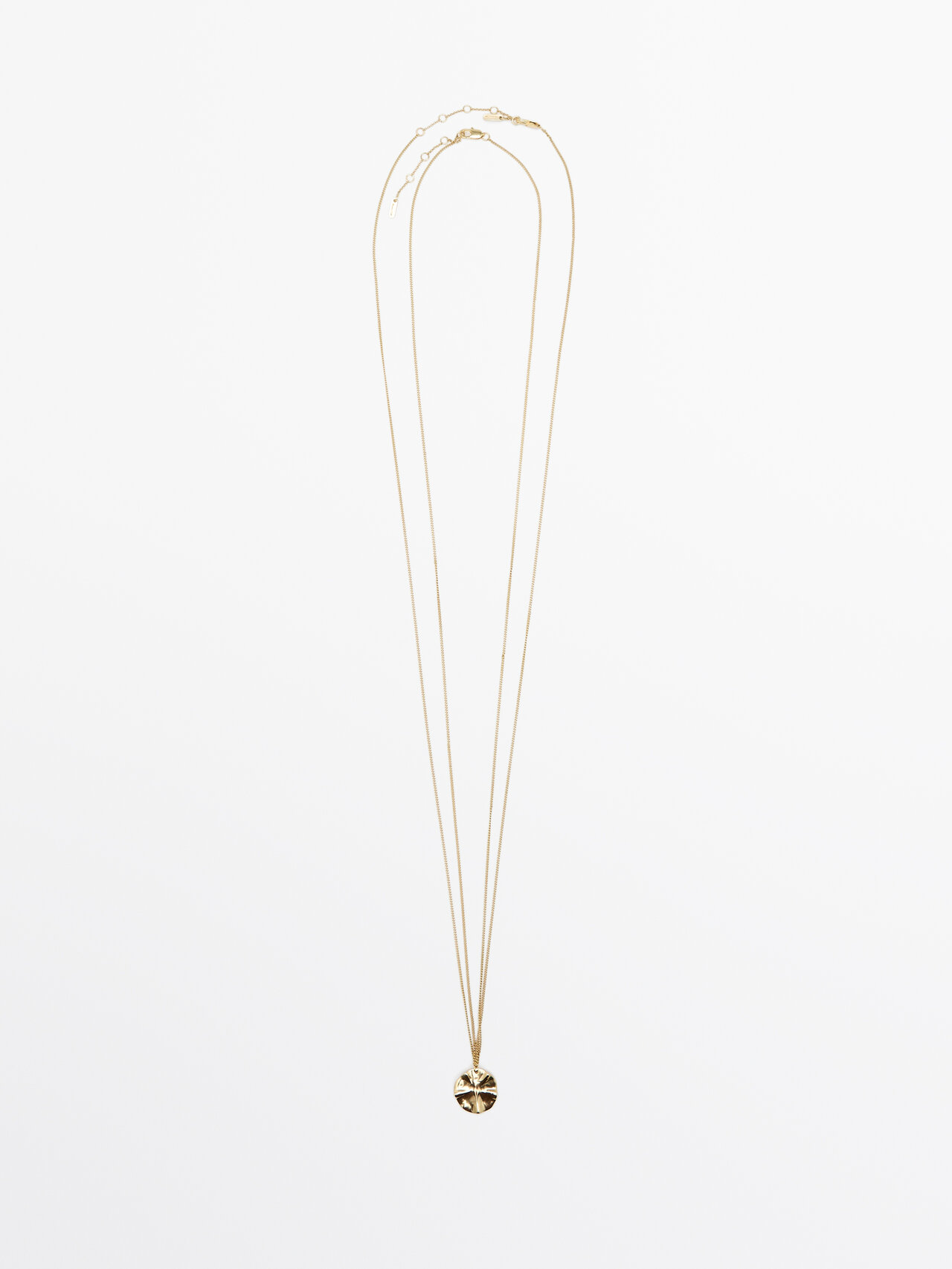 Massimo Dutti Long Necklace With Textured Piece Detail In Golden