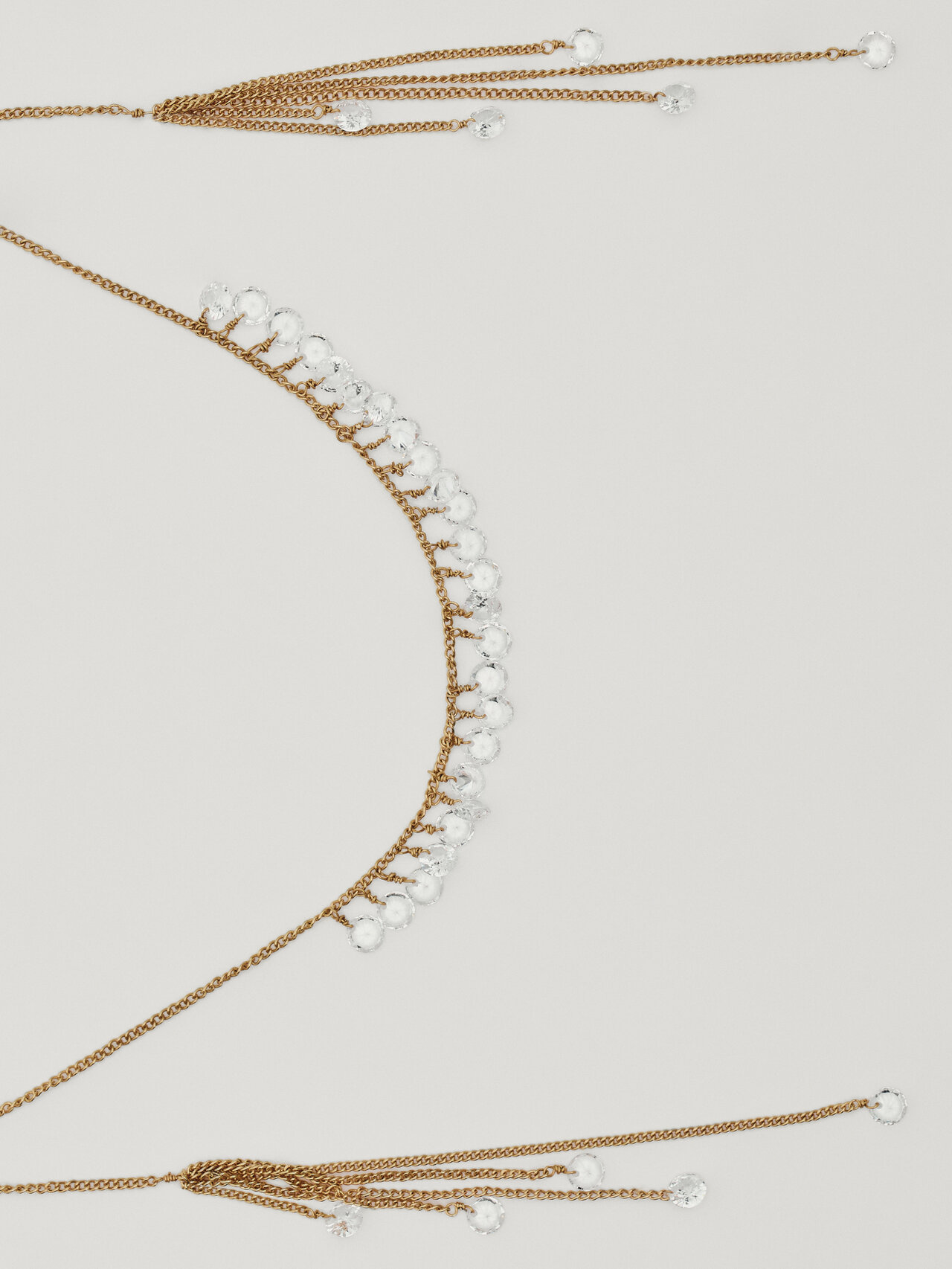 Massimo Dutti Long Necklace With Zirconia Detail In Golden