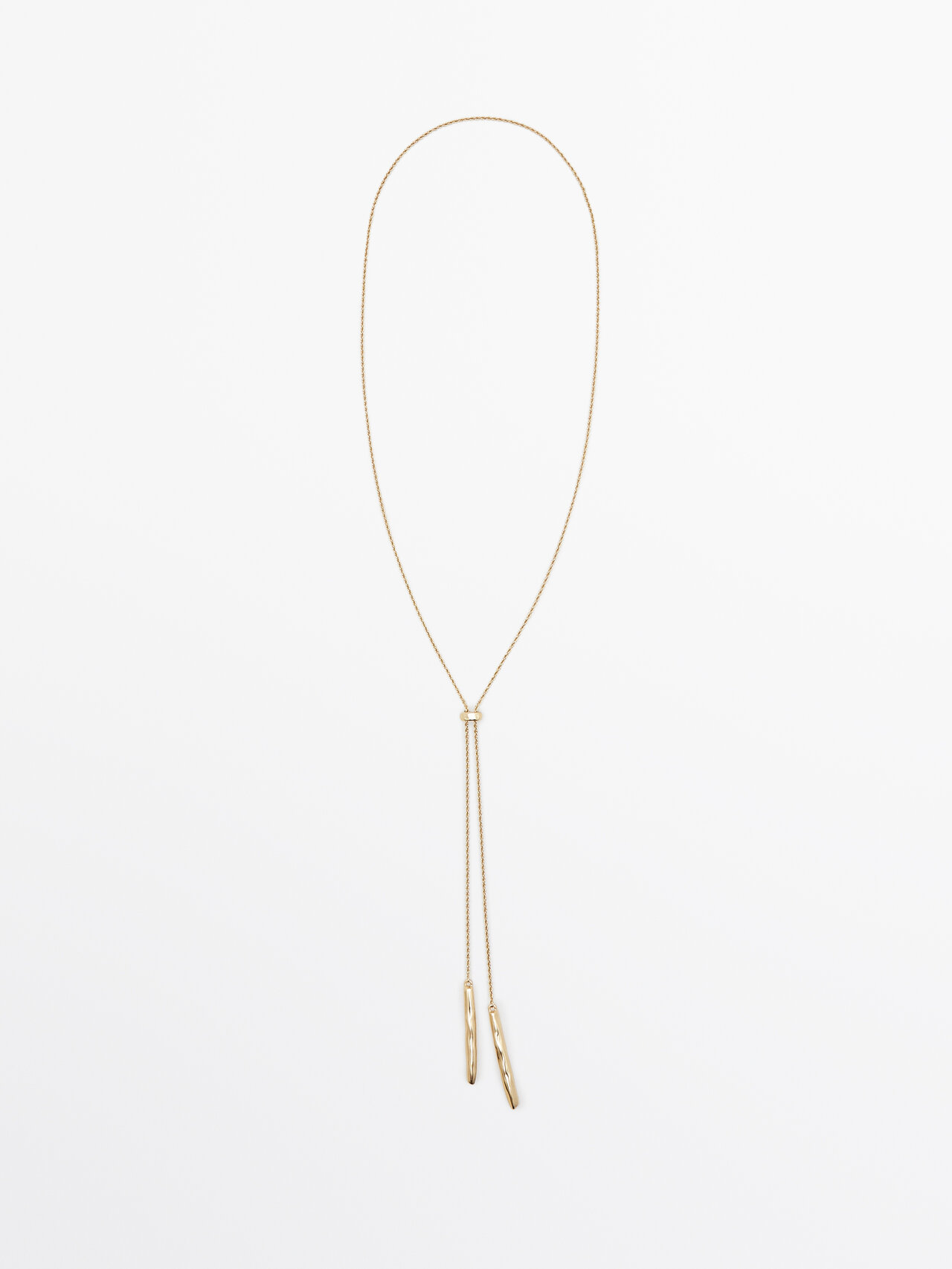 Massimo Dutti Long Necklace With Textured Double Piece In Golden