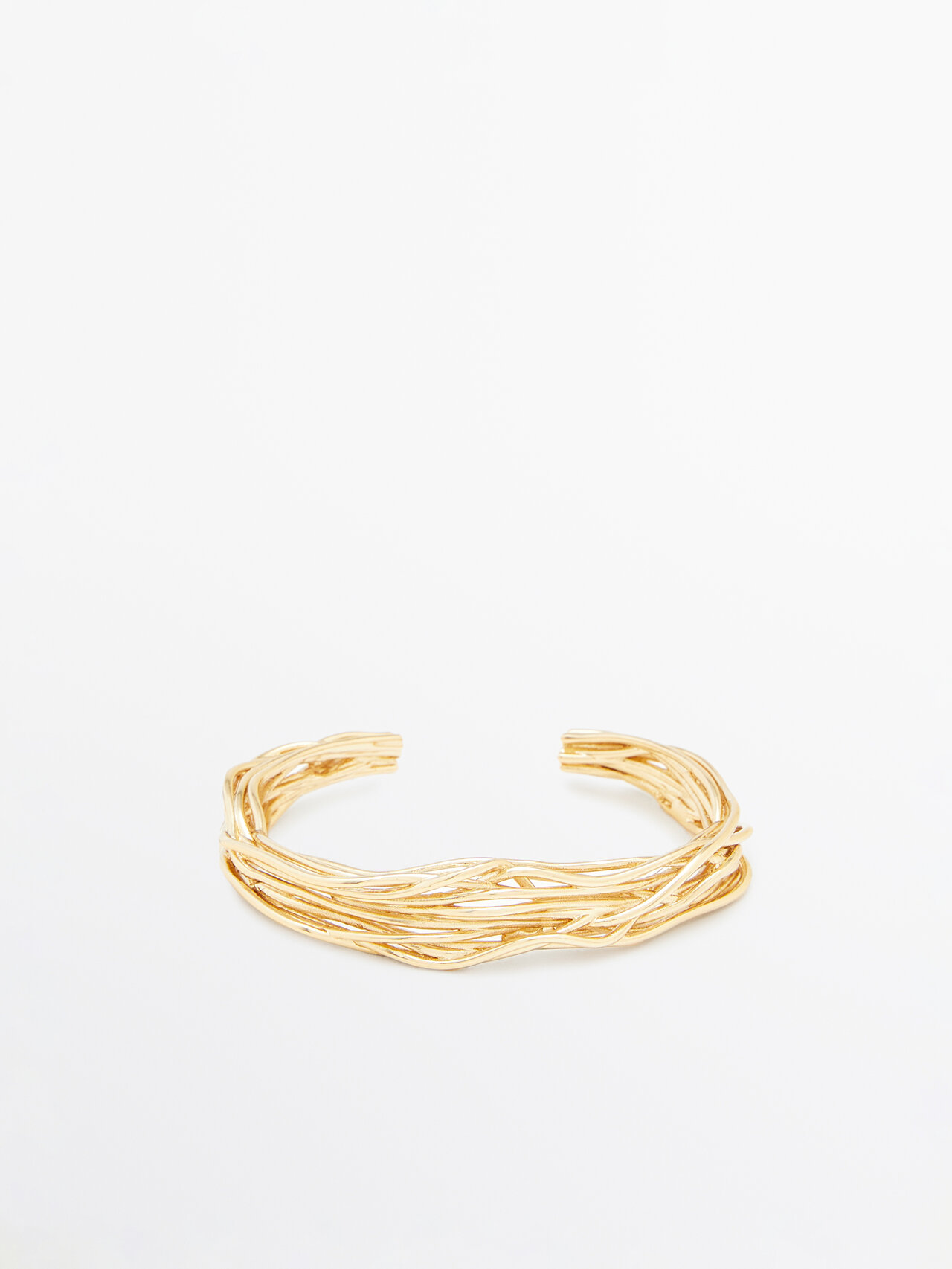 Massimo Dutti Rigid Textured Wire-design Bracelet In Golden