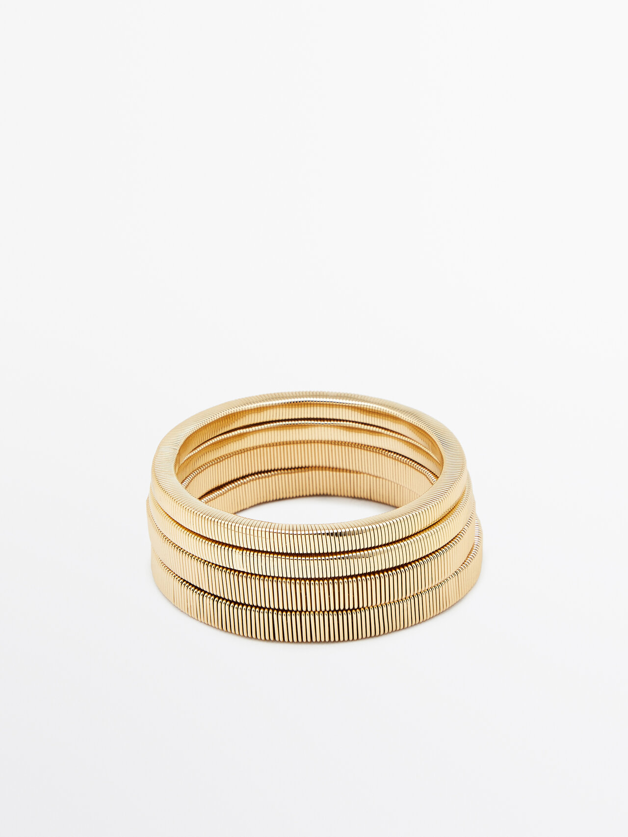 Massimo Dutti Set Of Elastic Textured Bracelets In Golden