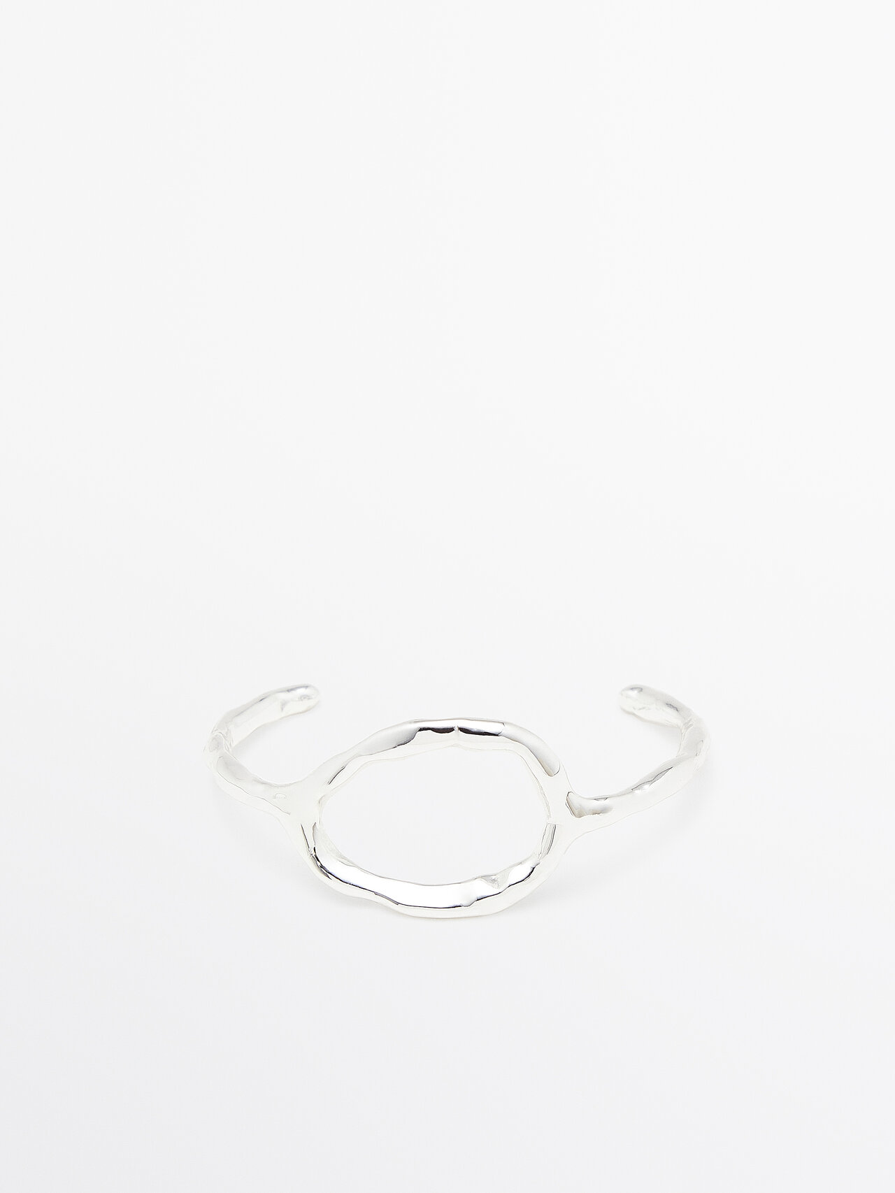 Massimo Dutti Rigid Open Bracelet With Textured Detail In Silver