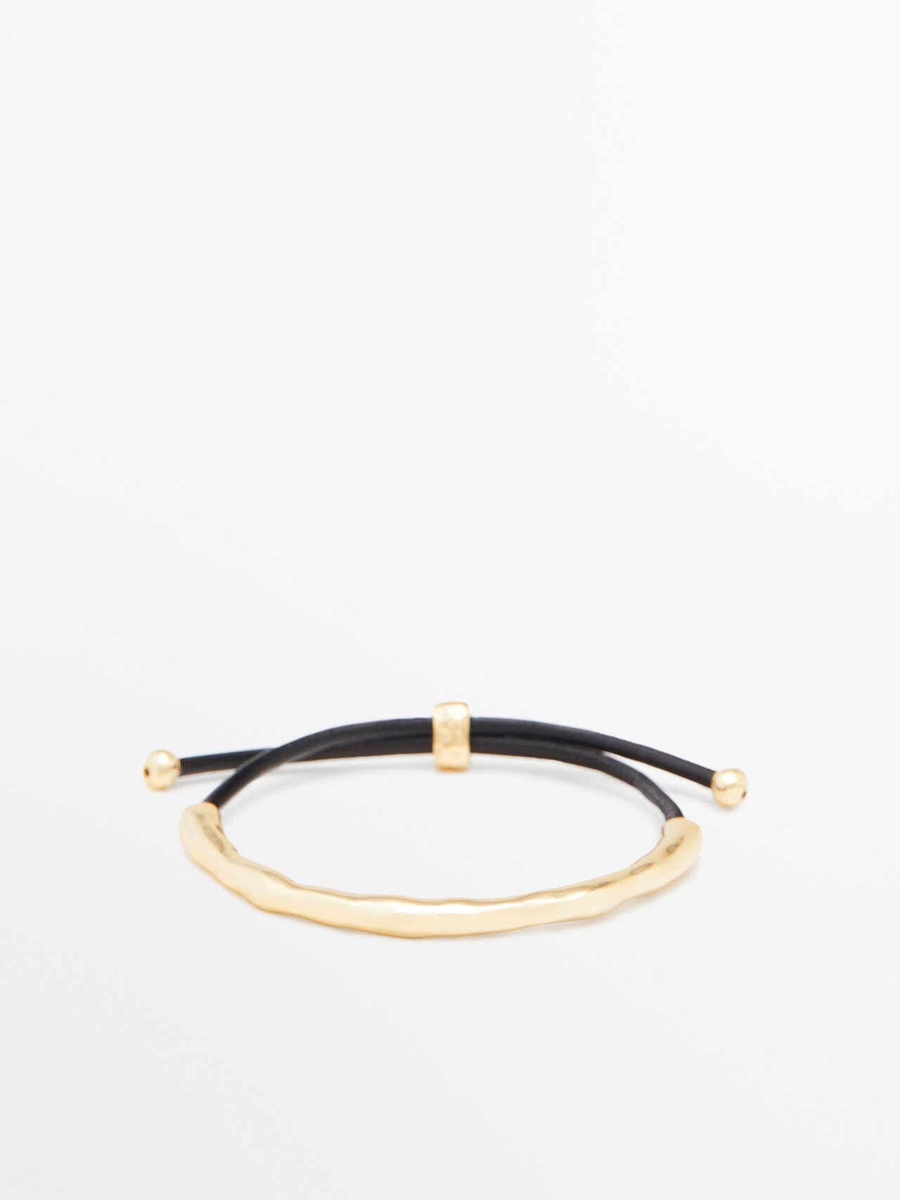 Massimo Dutti Leather Bracelet With Textured Detail In Golden
