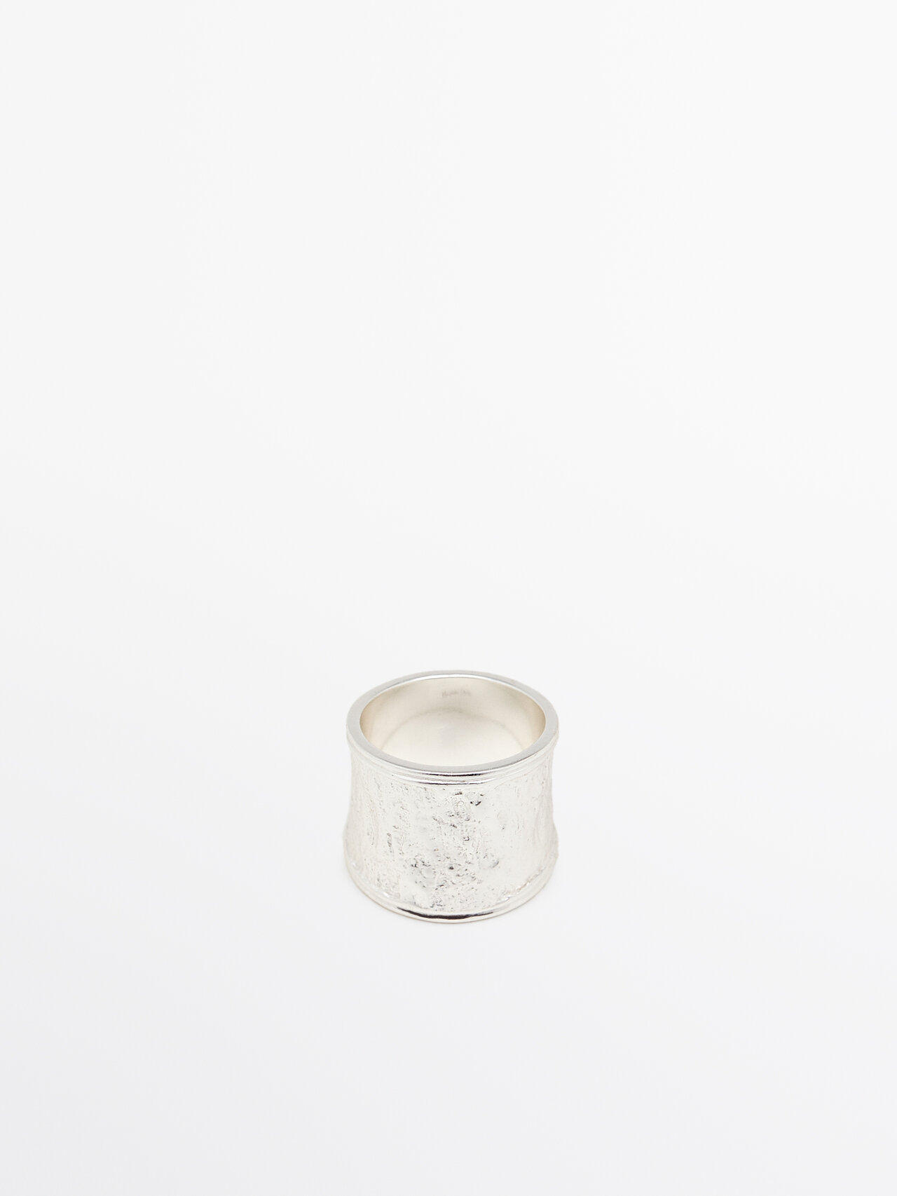 Massimo Dutti Ring With Textured Detail In Silver