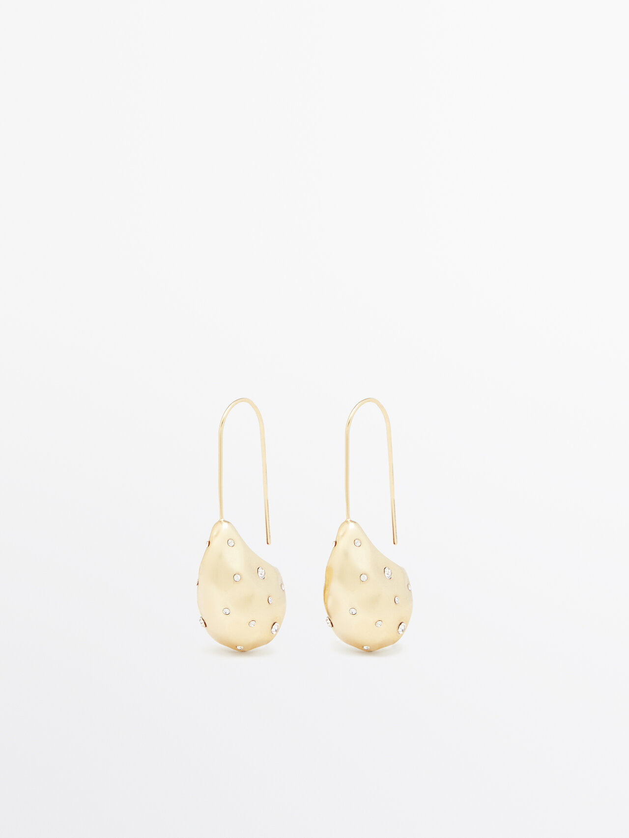 Massimo Dutti Rhinestone-encrusted Droplet Earrings In Golden