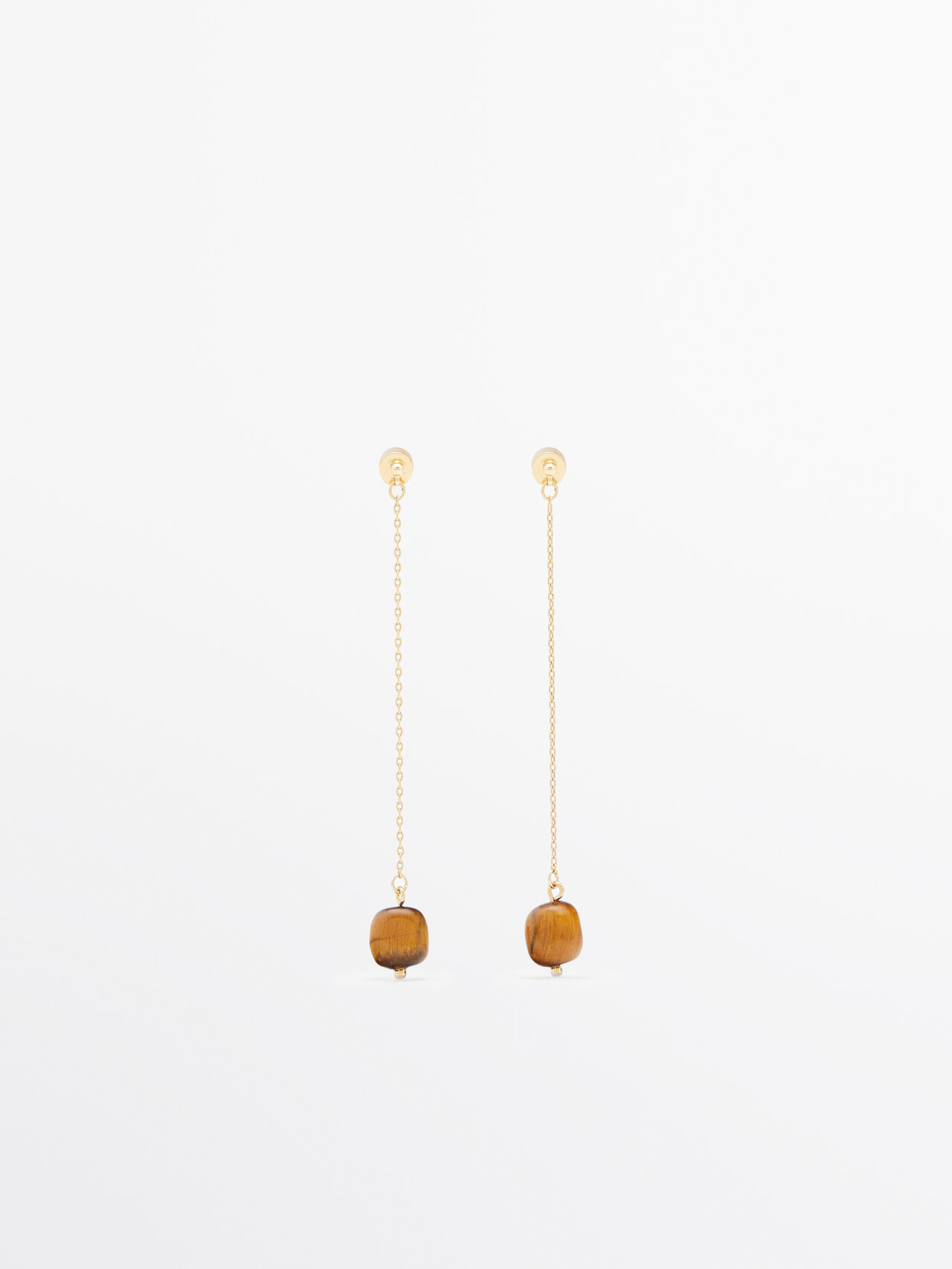 Massimo Dutti Dangle Earrings With Tigers Eye Detail In Gold