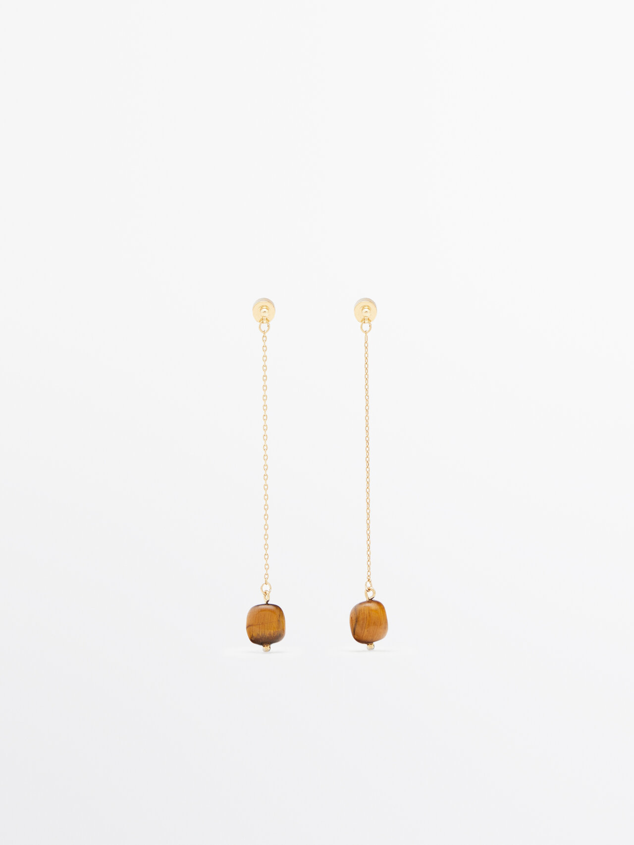 Massimo Dutti Dangle Earrings With Tigers Eye Detail In Golden