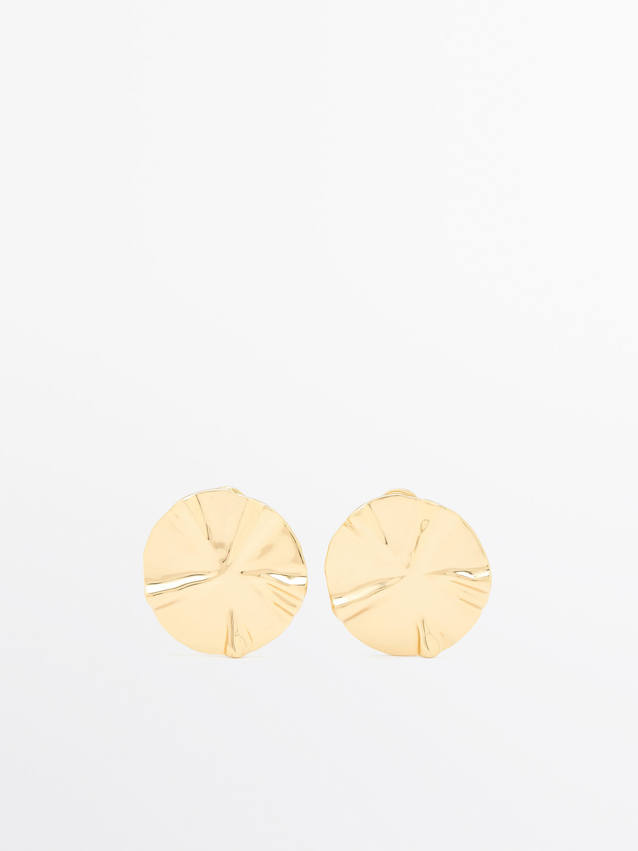Massimo Dutti Earrings With Textured Piece Detail In Golden