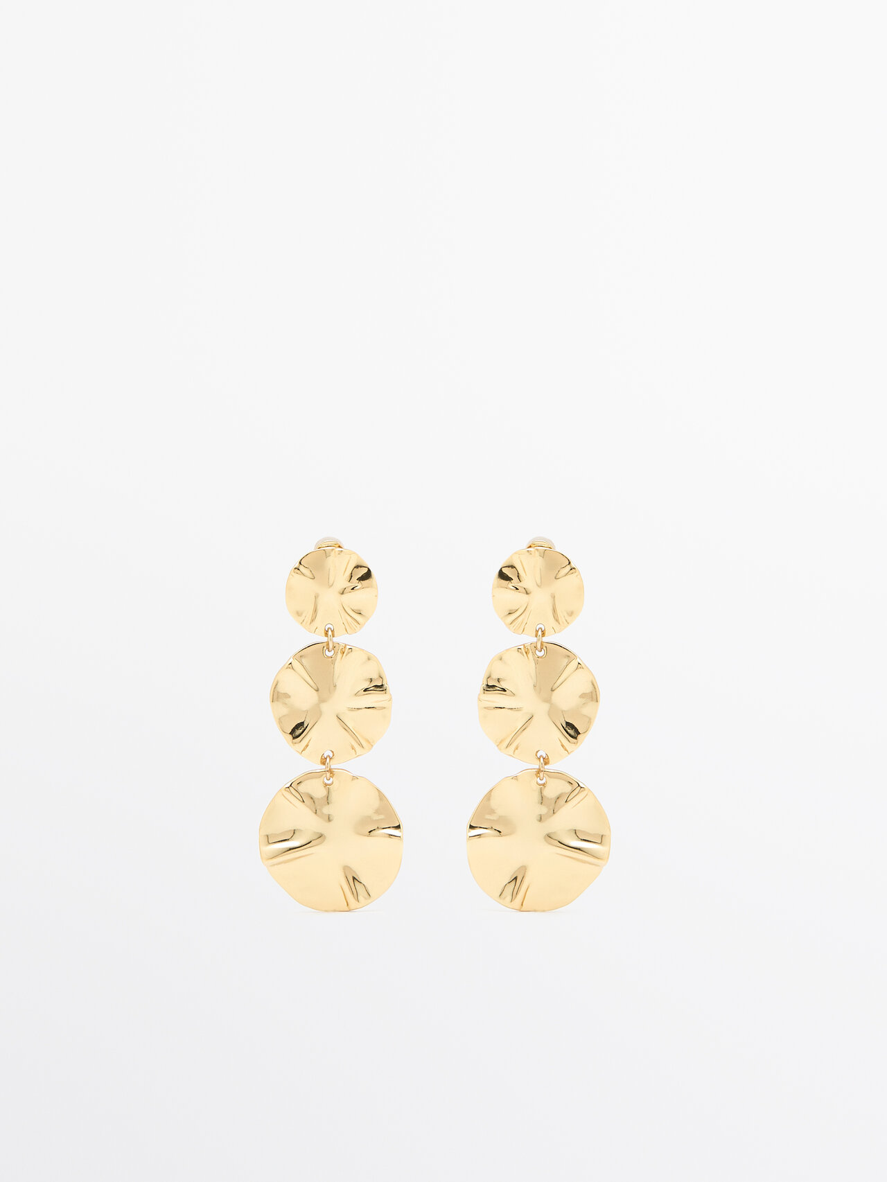Massimo Dutti Climber Earrings With Textured Detail In Gold