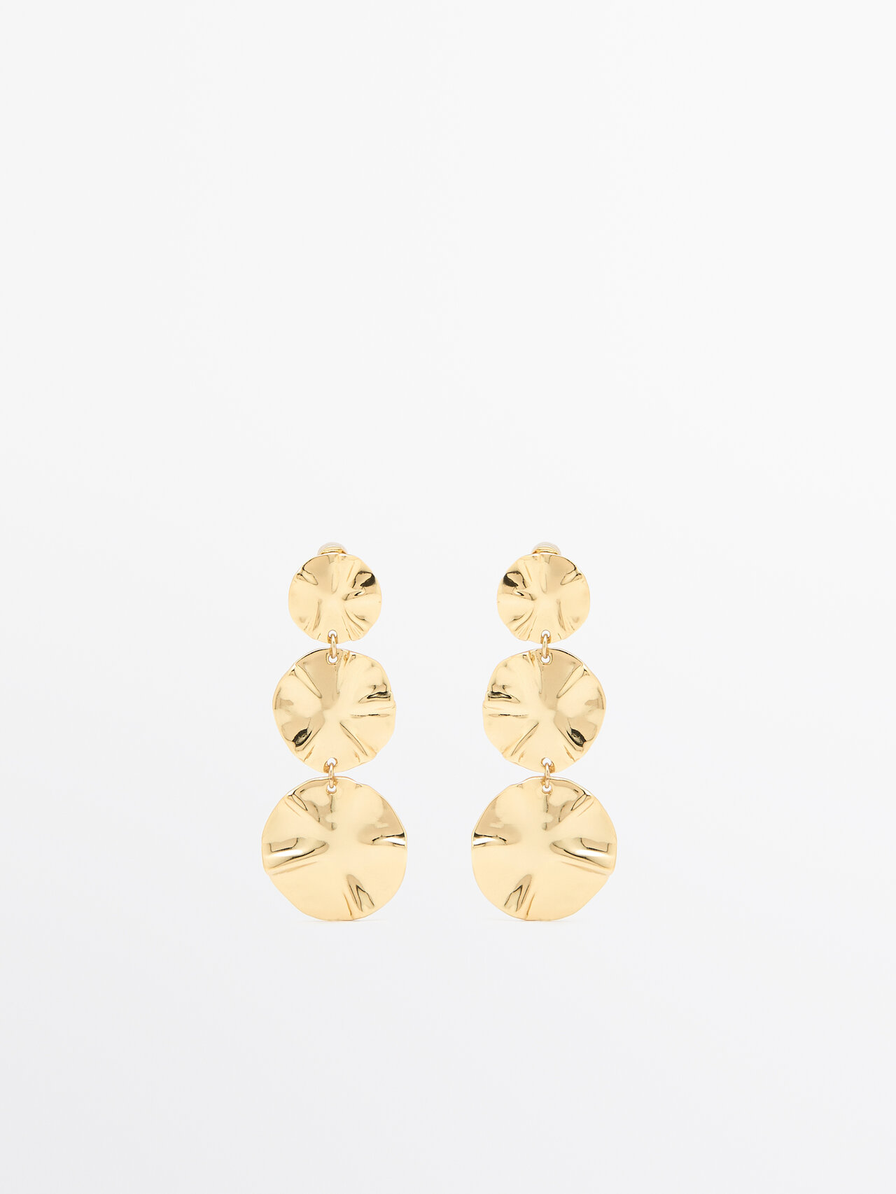 Massimo Dutti Climber Earrings With Textured Detail In Golden