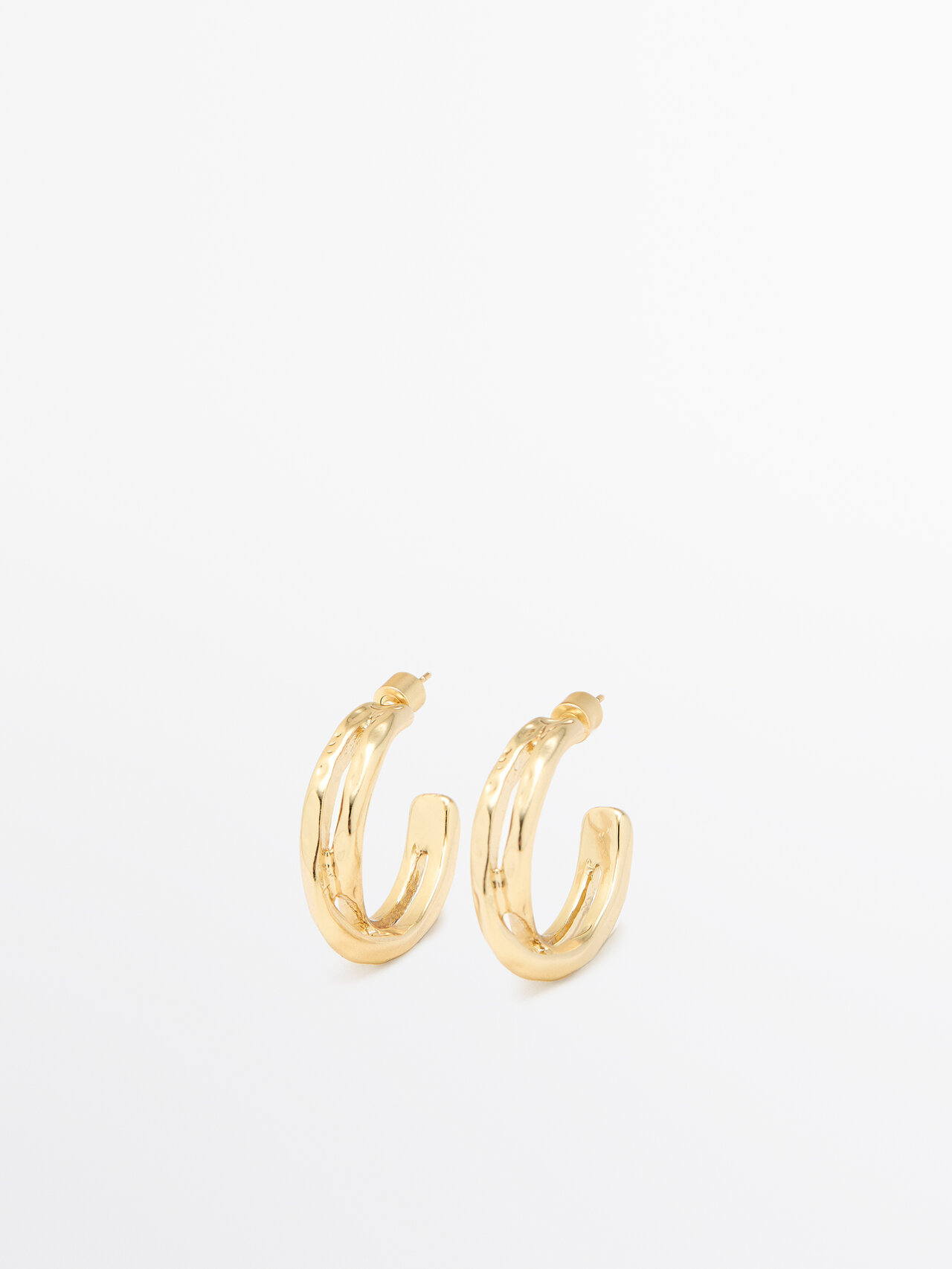 Shop Massimo Dutti Textured Asymmetric Hoop Earrings In Golden