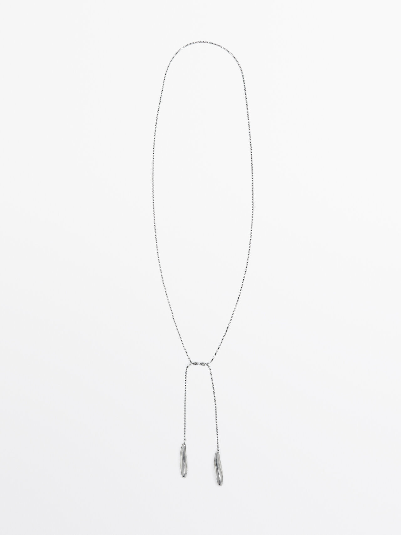 Shop Massimo Dutti Long Teardrop Necklace With Twist Detail In Silver