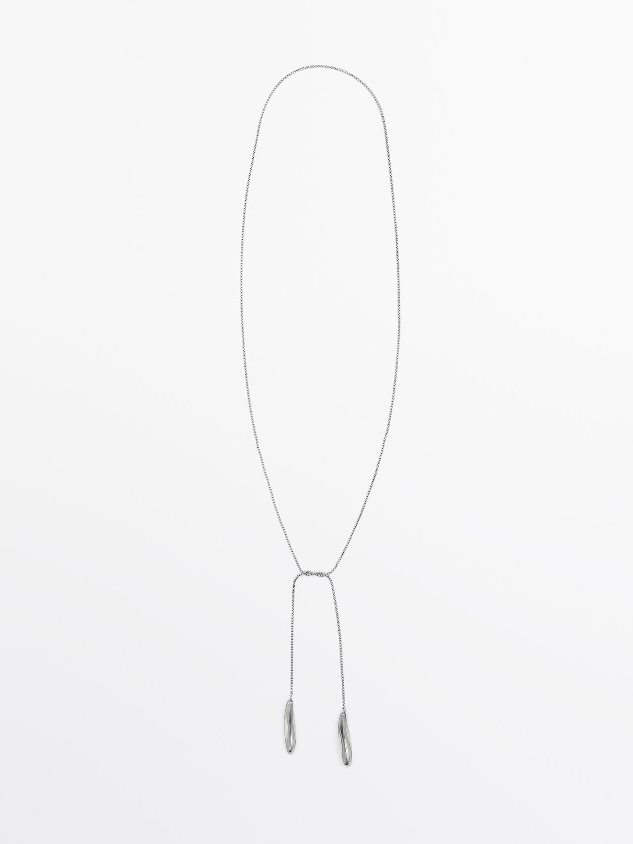 Massimo Dutti Long Teardrop Necklace With Twist Detail In Silver