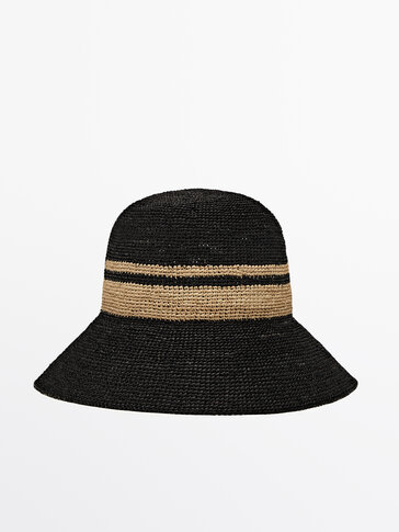 Contrast raffia hat · Black · Accessories | Massimo Dutti