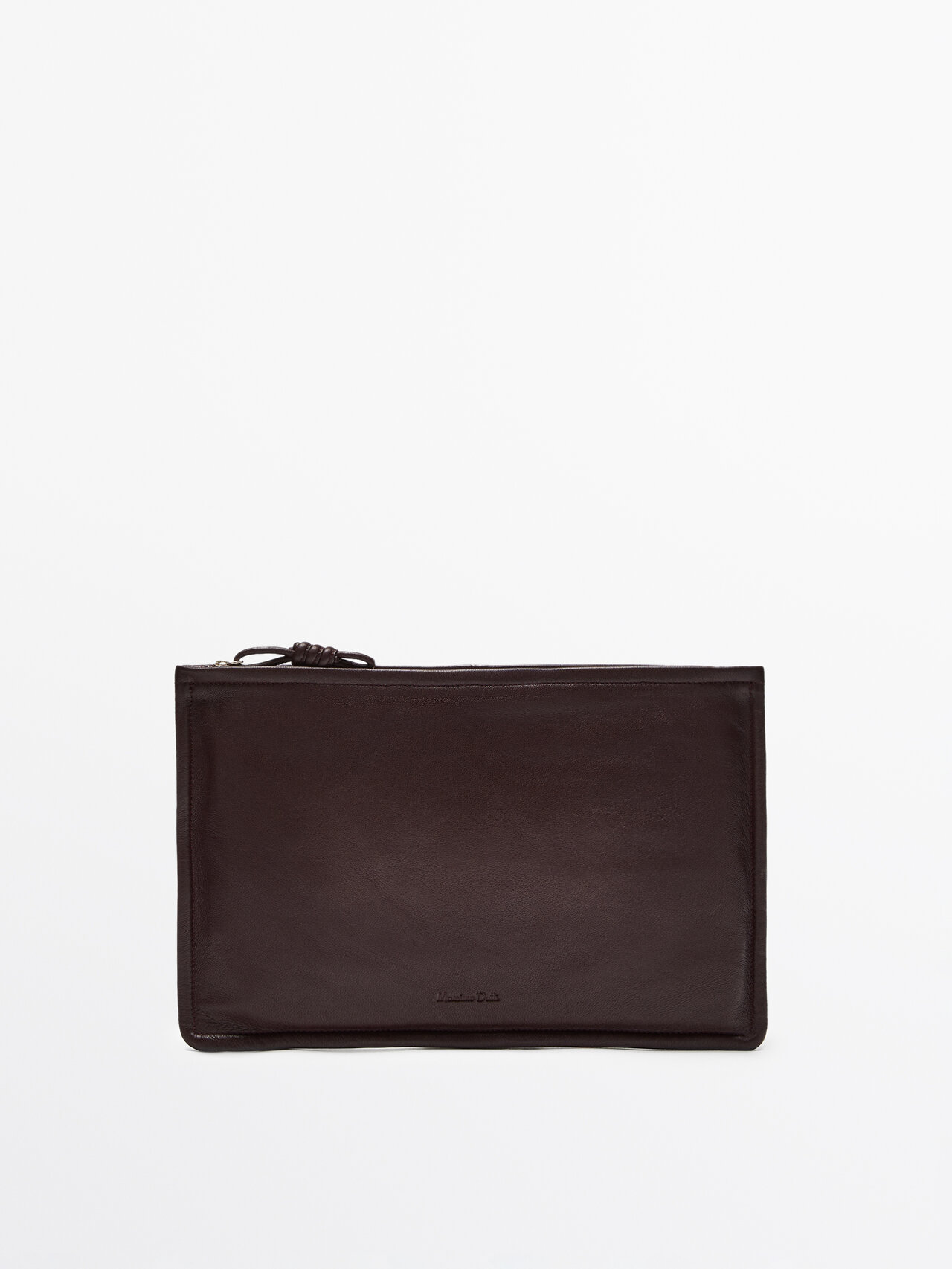 Massimo Dutti Nappa Leather Clutch With Knot Detail In Burgundy