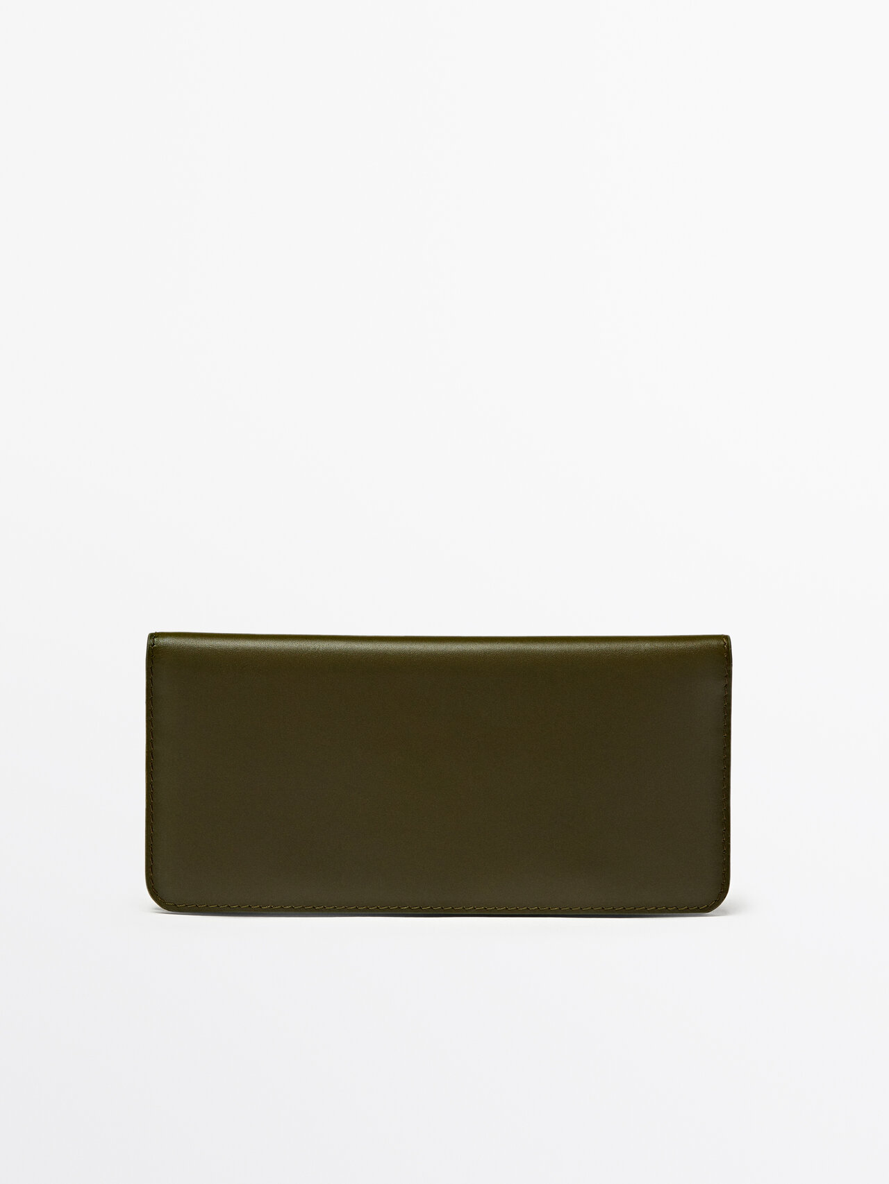 Massimo Dutti Nappa Leather Long Purse In Khaki