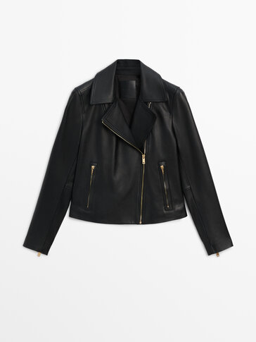 Black nappa leather biker jacket