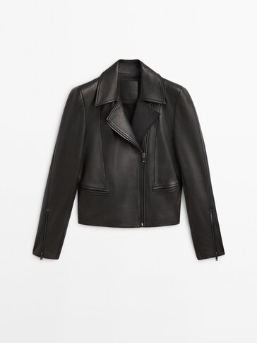 黑色真皮騎士外套· 0-800 · Coats And Jackets | Massimo Dutti