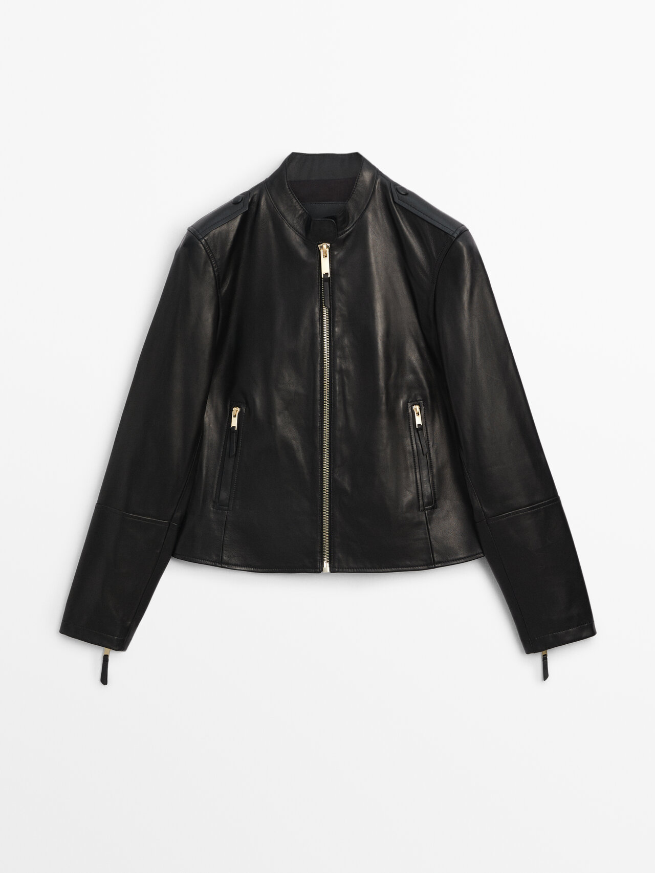 Shop Massimo Dutti Black Nappa Leather Jacket