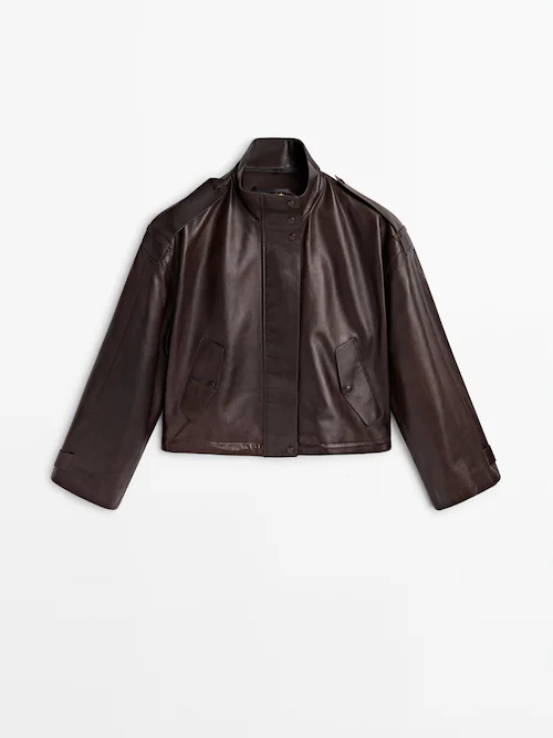 Nappa leather jacket with adjustable hem · Brown · Skirts