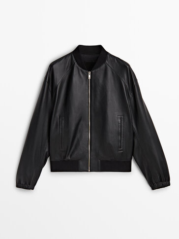 Black nappa leather bomber jacket