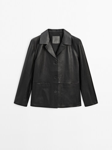 Black nappa leather blazer