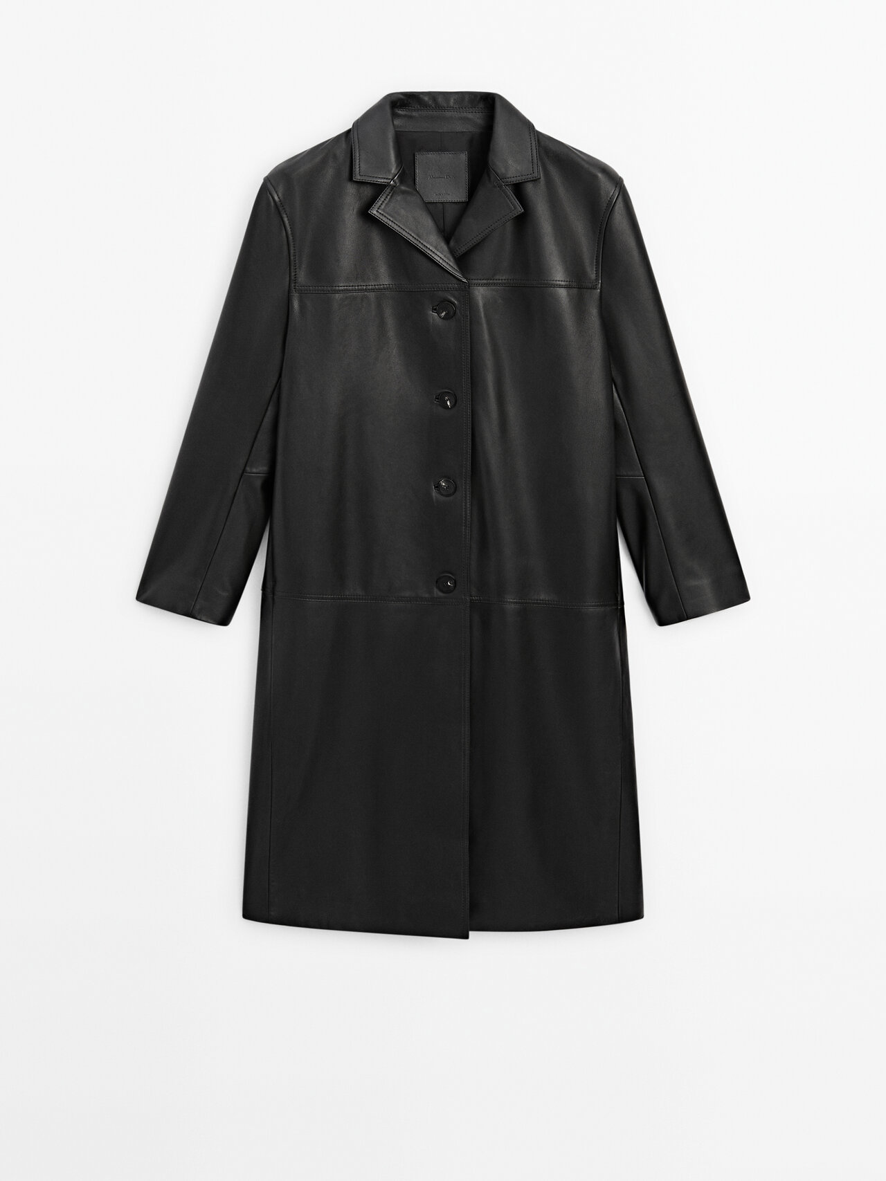 Massimo Dutti Long Straight Fit Nappa Leather Coat In Black