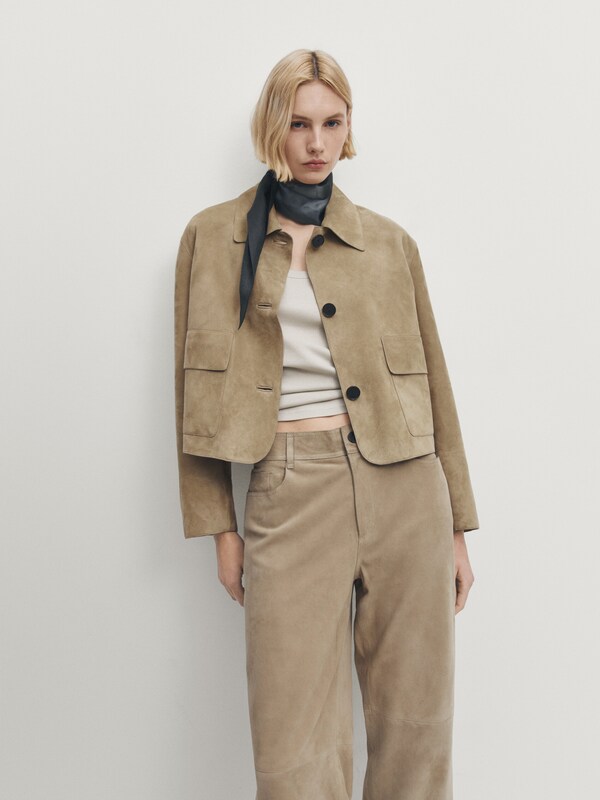 Suede leather jacket with pockets · Sand · Skirts | Massimo Dutti