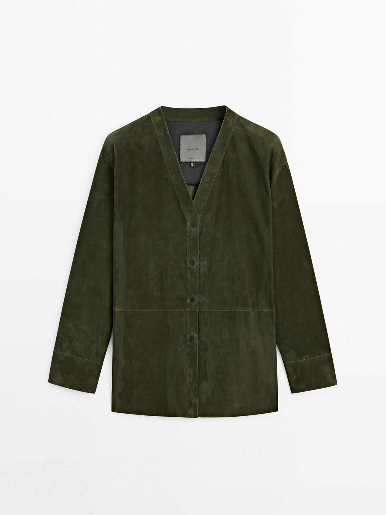 Shop Massimo Dutti Suede Leather Shirt In Green