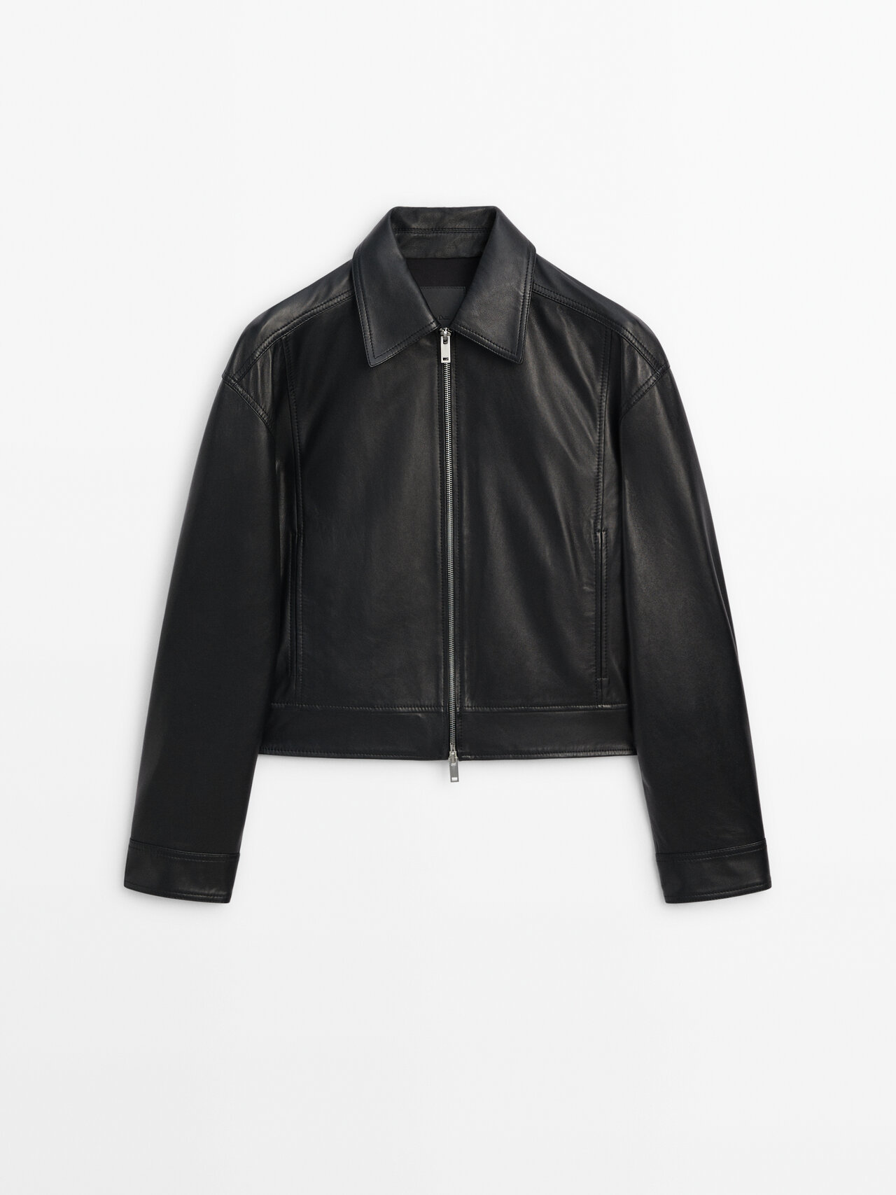 Shop Massimo Dutti Jacke Aus Nappaleder Mit Hemdkragen In Black