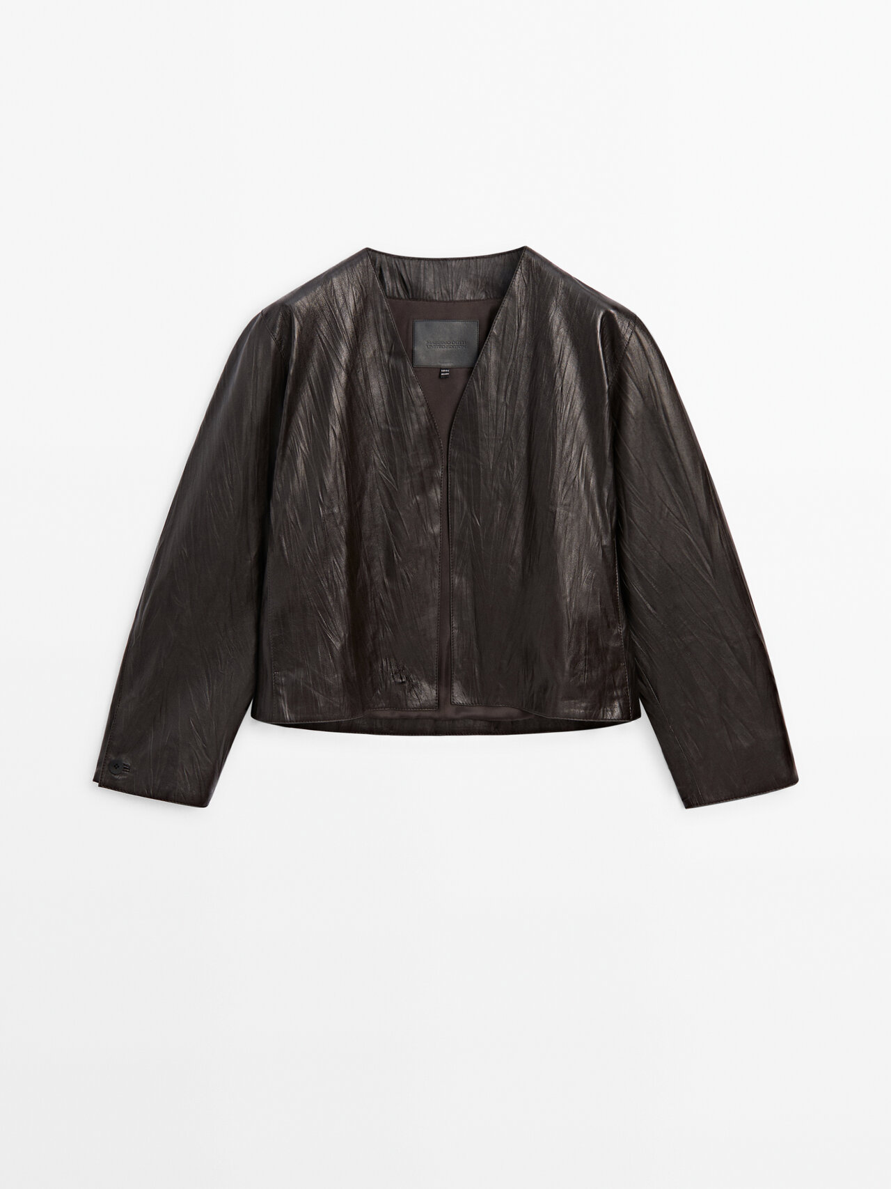 Shop Massimo Dutti Crackled Nappa Leather Jacket In Brown