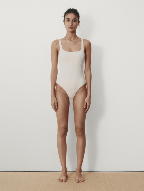 Plain textured swimsuit · Cream · Swimwear | Massimo Dutti