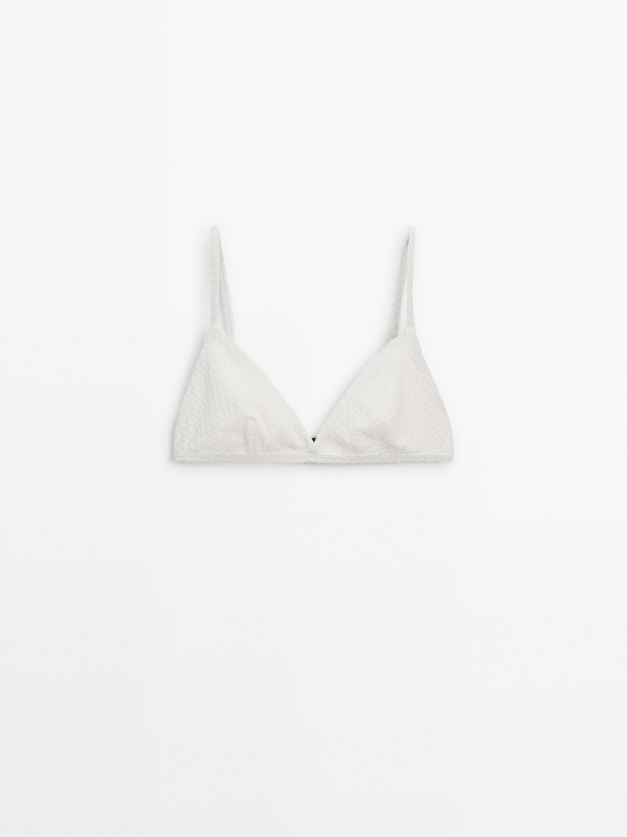 Massimo Dutti Textured Triangle Bikini Top In Cream