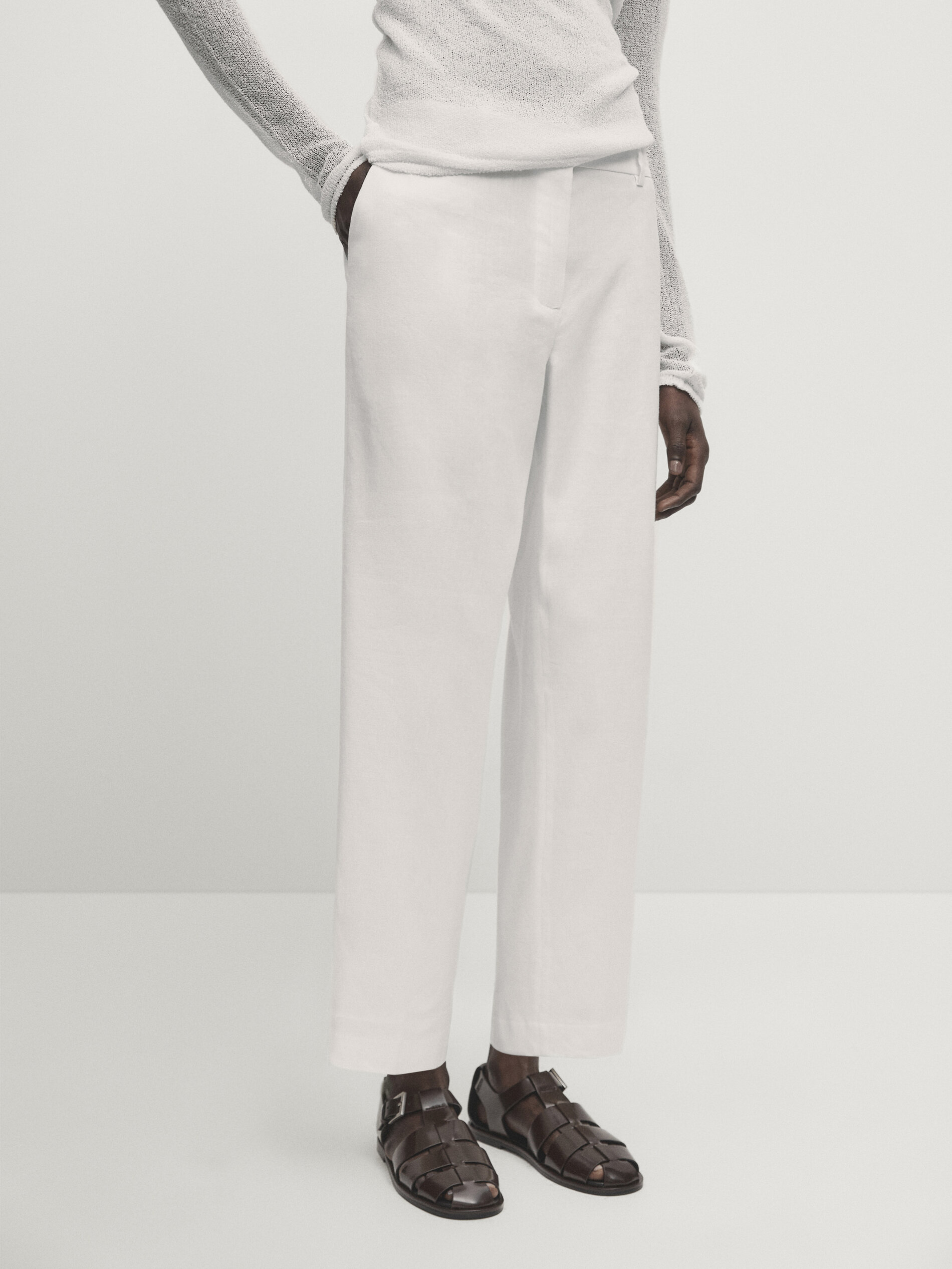 Straight-fit trousers · White, Navy Blue, Black, Stone · Dressy