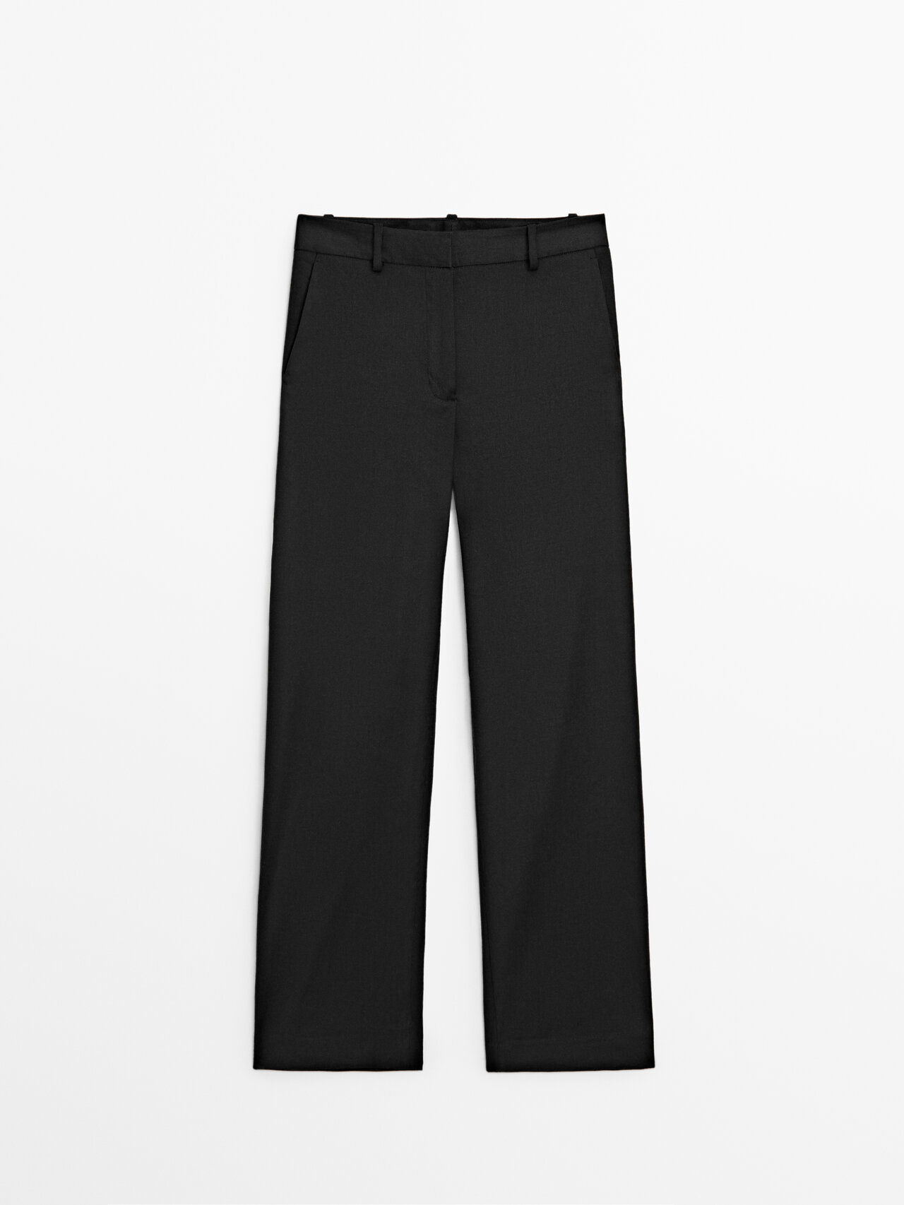 Massimo Dutti Straight-fit Trousers In Schwarz