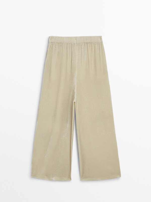 Velvet trousers with embroidered detail · Beige · Dressy | Massimo Dutti