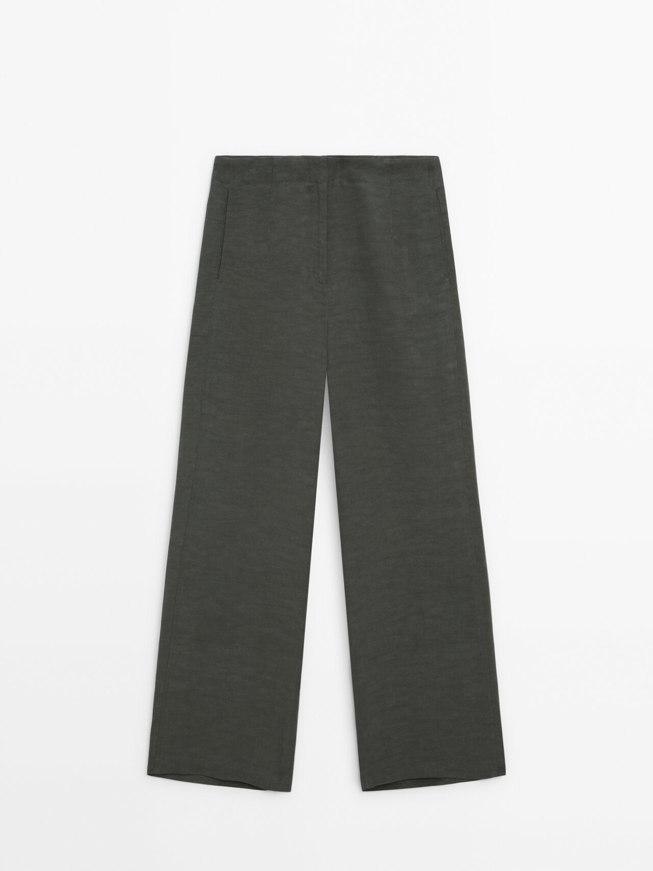 Shop Massimo Dutti Linen Blend Wide-leg Trousers In Green