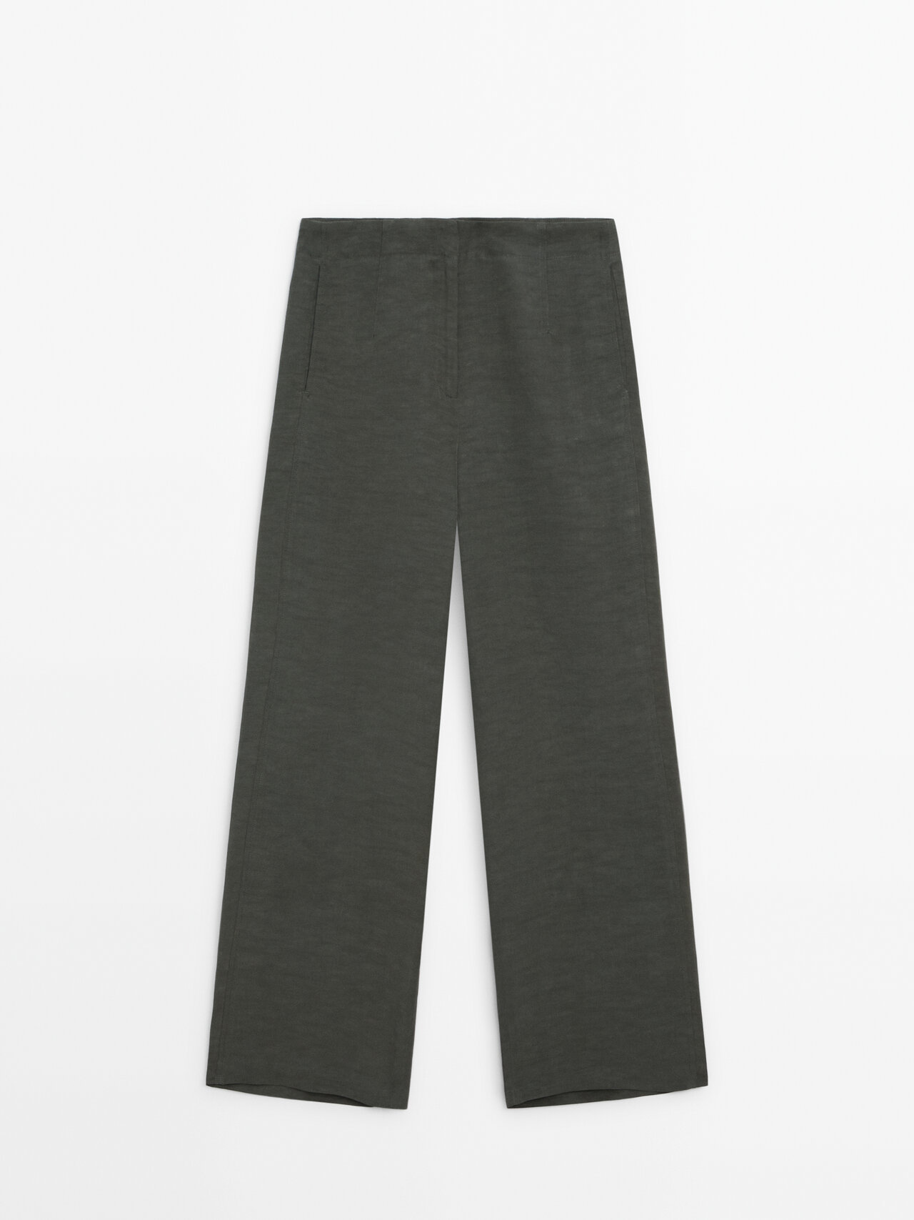 Massimo Dutti Linen Blend Wide-leg Trousers In Green