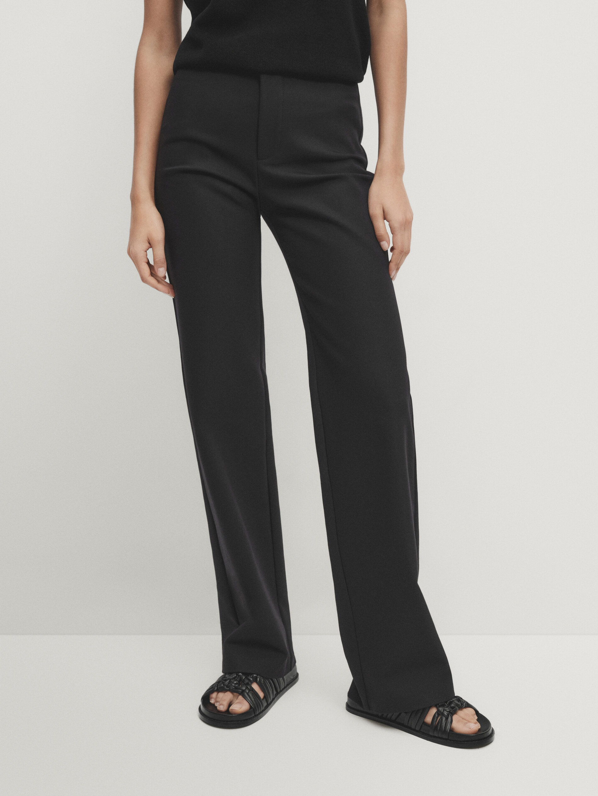 Straight-fit technical trousers · Black, Navy Blue · Dressy