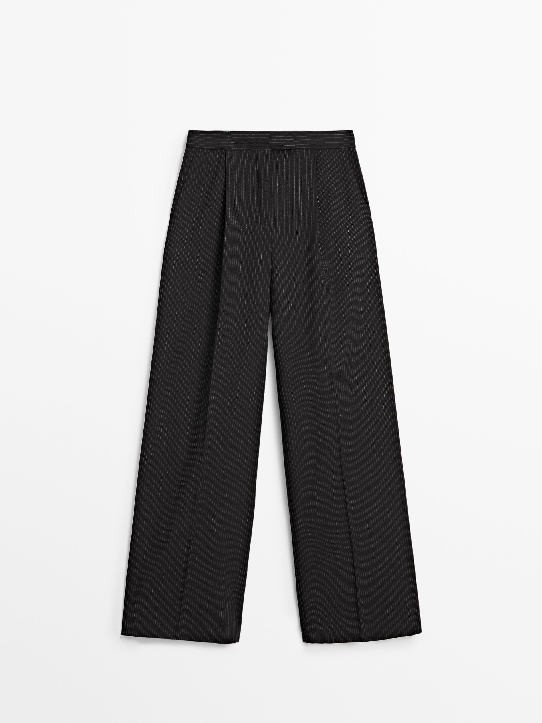 Wide-leg pinstripe trousers · Black · Dressy | Massimo Dutti