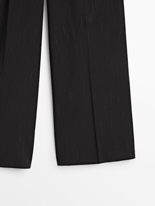 Black Tapered Pants with White and Black Horizontal Striped Long