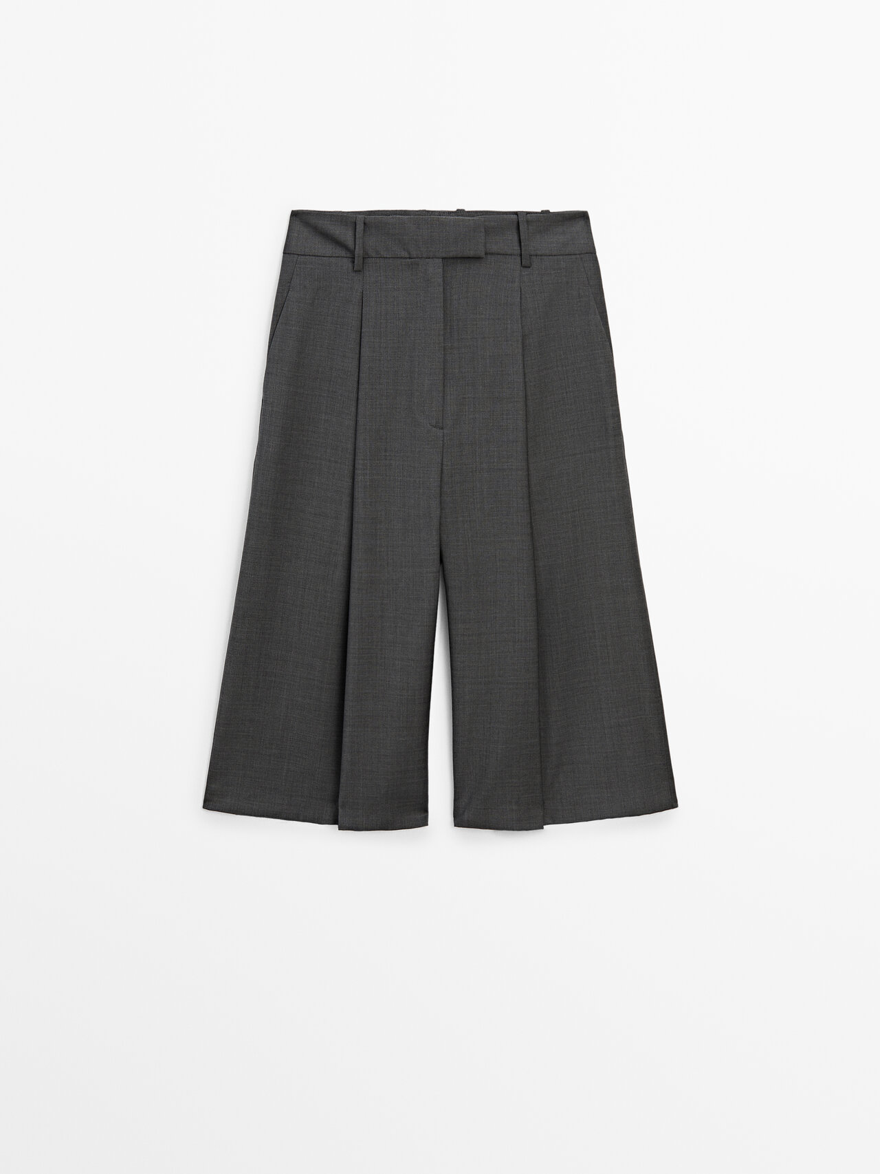 Massimo Dutti Cool Wool Darted Bermuda Shorts In Grey