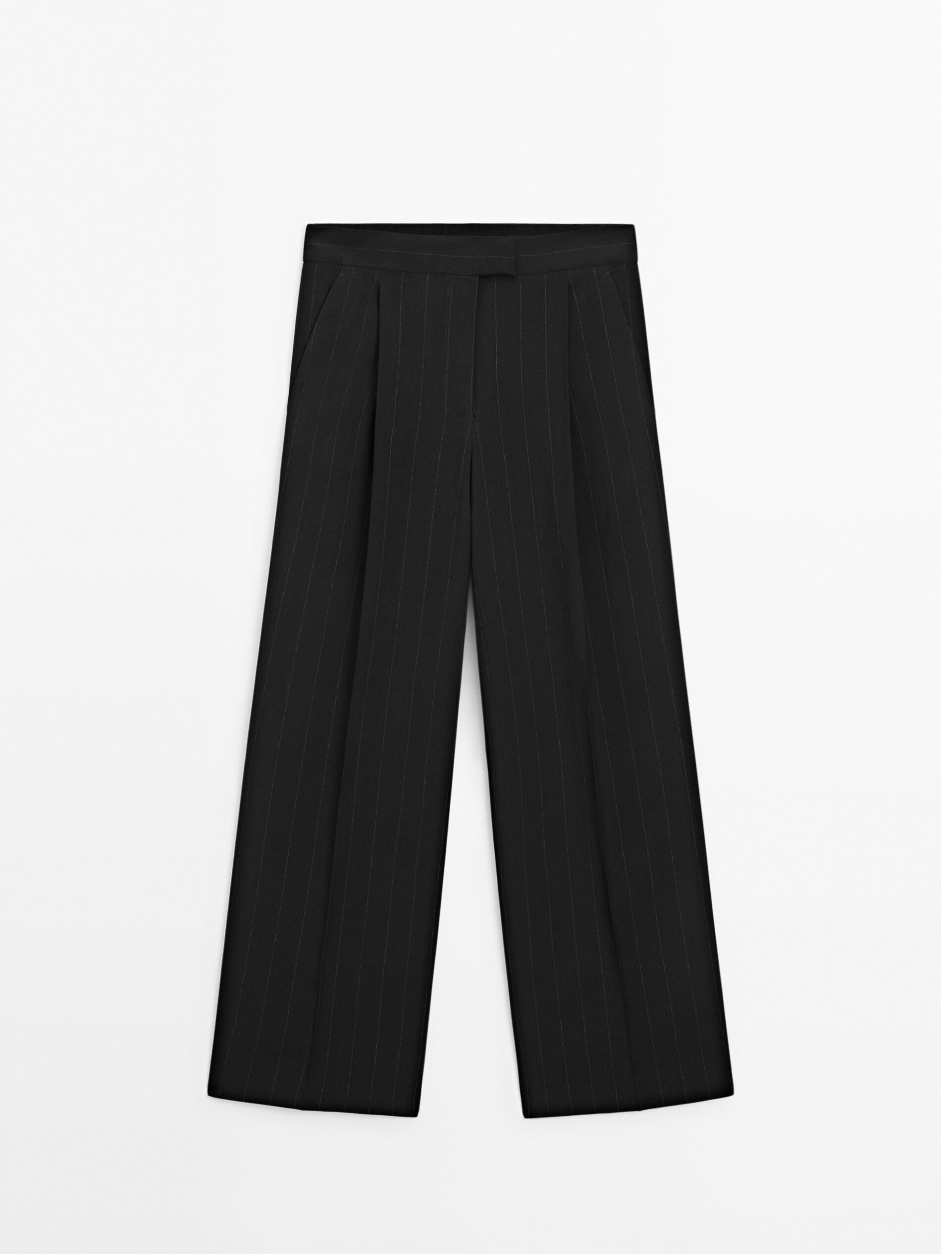 Pinstriped darted suit trousers