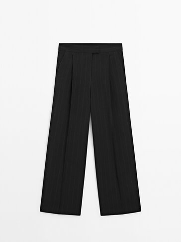 Pinstriped darted suit trousers