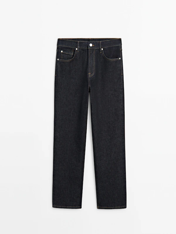 Straight-leg rinse wash high-waist jeans · Dark Blue · Dressy | Massimo ...