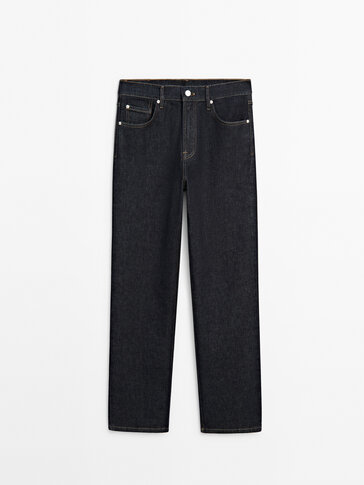 Straight-leg rinse wash high-waist jeans