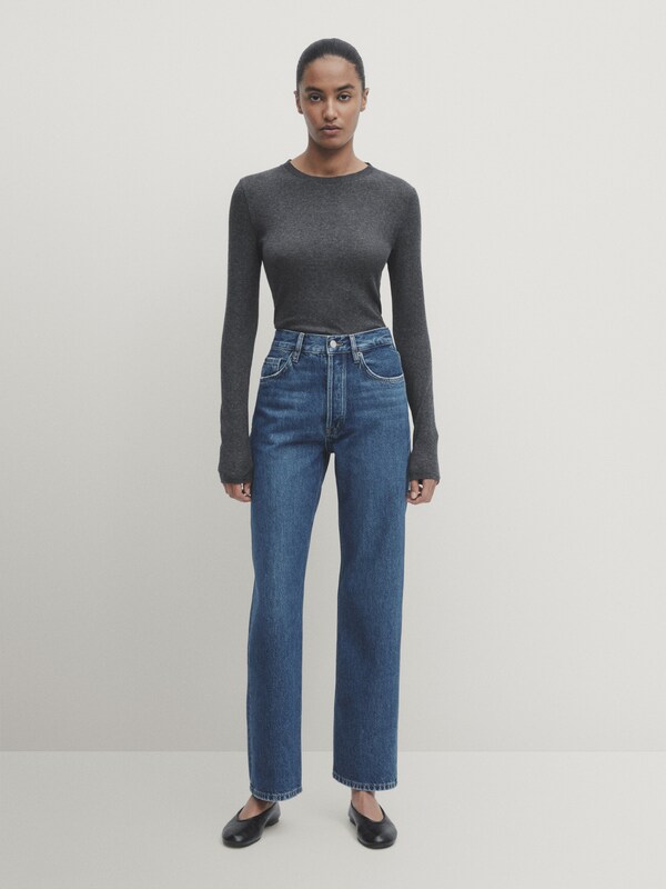 Straight fit high-waist jeans · Medium Blue · Dressy | Massimo Dutti